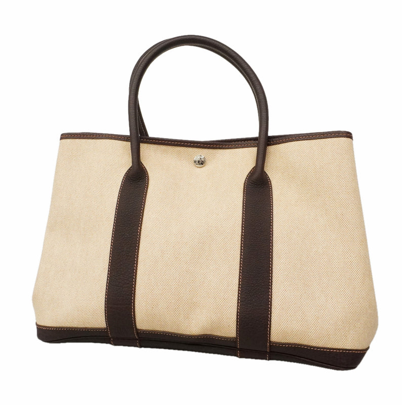 【6hb0643】エルメス トートバッグ ガーデンパーティPM トワルアッシュ ブラウン シルバー金具 D刻印【中古】レディース