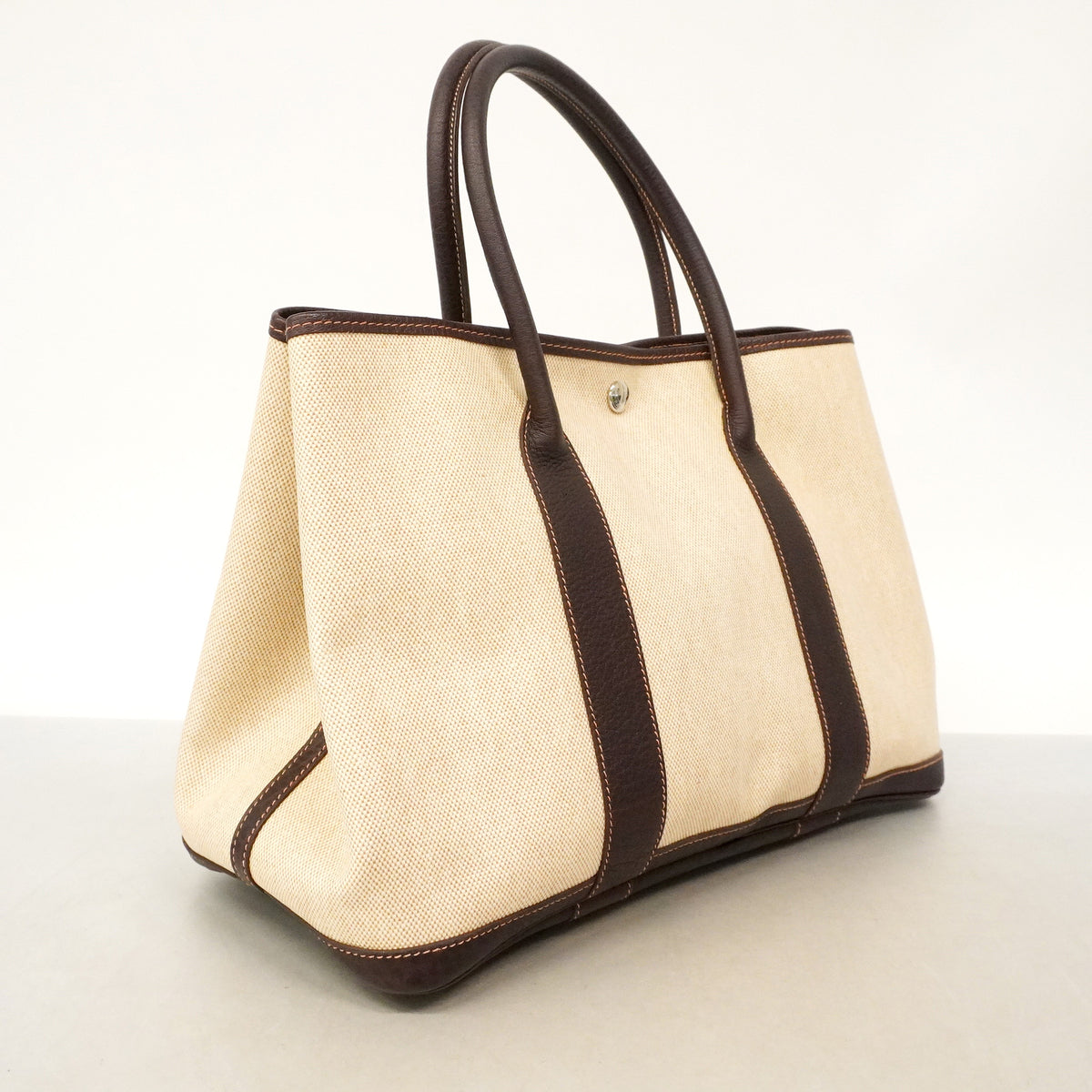 【6hb0643】エルメス トートバッグ ガーデンパーティPM トワルアッシュ ブラウン シルバー金具 D刻印【中古】レディース