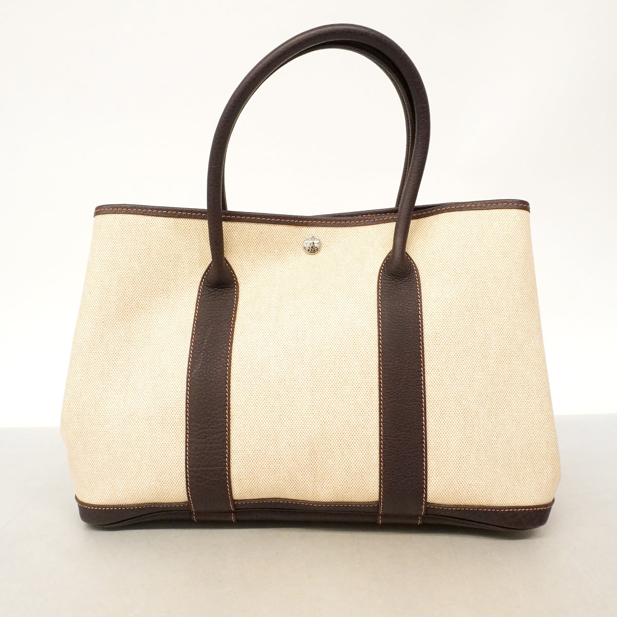【6hb0643】エルメス トートバッグ ガーデンパーティPM トワルアッシュ ブラウン シルバー金具 D刻印【中古】レディース