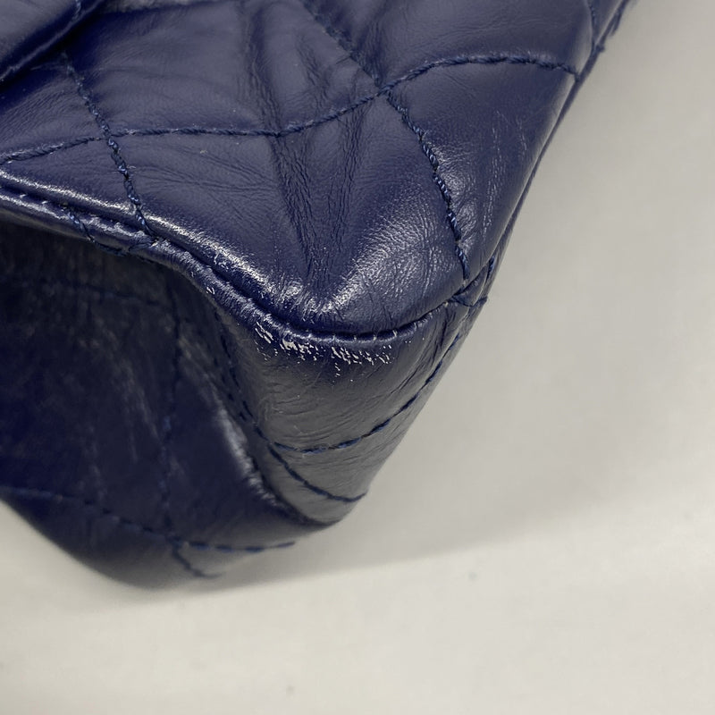 【6hb0644-k】シャネル ショルダーバッグ 2.55/マトラッセ Wフラップ Wチェーン レザー ブルー シルバー金具【中古】レディース