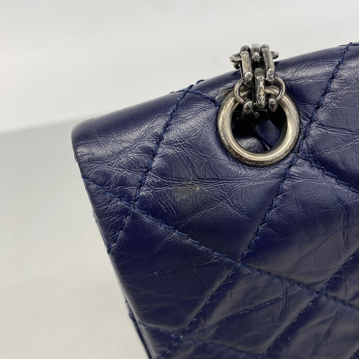 【6hb0644-k】シャネル ショルダーバッグ 2.55/マトラッセ Wフラップ Wチェーン レザー ブルー シルバー金具【中古】レディース