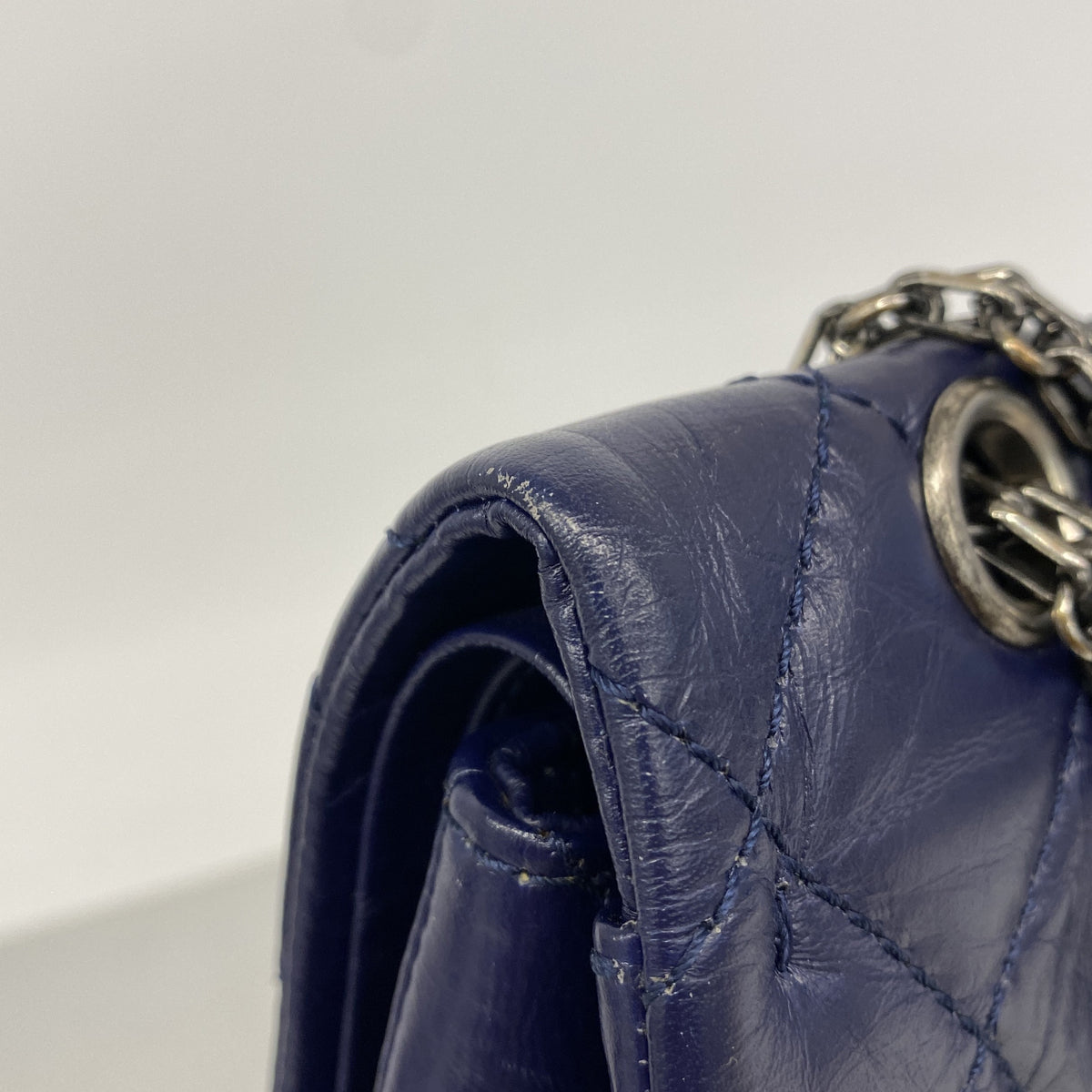 【6hb0644-k】シャネル ショルダーバッグ 2.55/マトラッセ Wフラップ Wチェーン レザー ブルー シルバー金具【中古】レディース