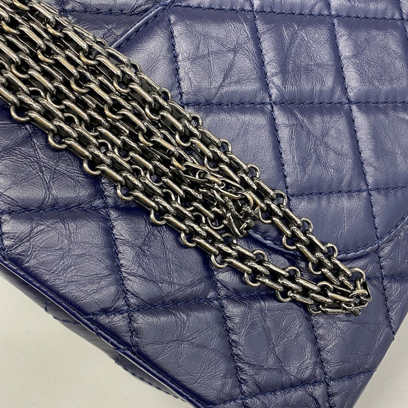 【6hb0644-k】シャネル ショルダーバッグ 2.55/マトラッセ Wフラップ Wチェーン レザー ブルー シルバー金具【中古】レディース