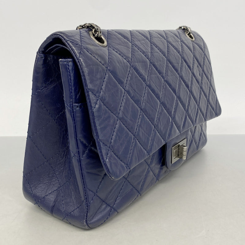 【6hb0644-k】シャネル ショルダーバッグ 2.55/マトラッセ Wフラップ Wチェーン レザー ブルー シルバー金具【中古】レディース