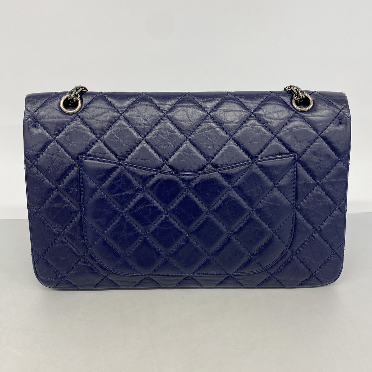【6hb0644-k】シャネル ショルダーバッグ 2.55/マトラッセ Wフラップ Wチェーン レザー ブルー シルバー金具【中古】レディース