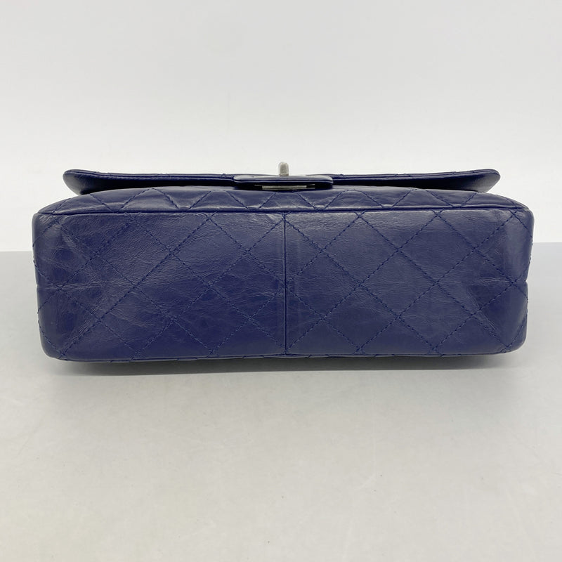【6hb0644-k】シャネル ショルダーバッグ 2.55/マトラッセ Wフラップ Wチェーン レザー ブルー シルバー金具【中古】レディース