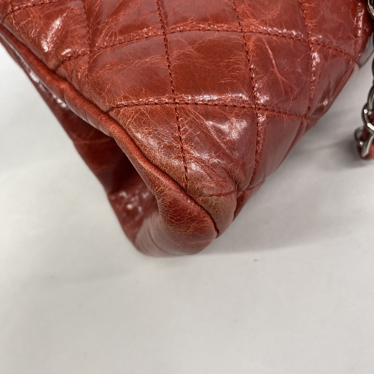 【6hb0645-k】シャネル ショルダーバッグ マトラッセ チェーンショルダー レザー レッド シルバー金具【中古】レディース