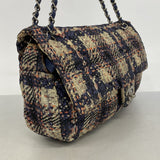 【6hb0646-k】シャネル ショルダーバッグ Wチェーン ナイロン ネイビー ベージュ ピンク シルバー金具【中古】レディース