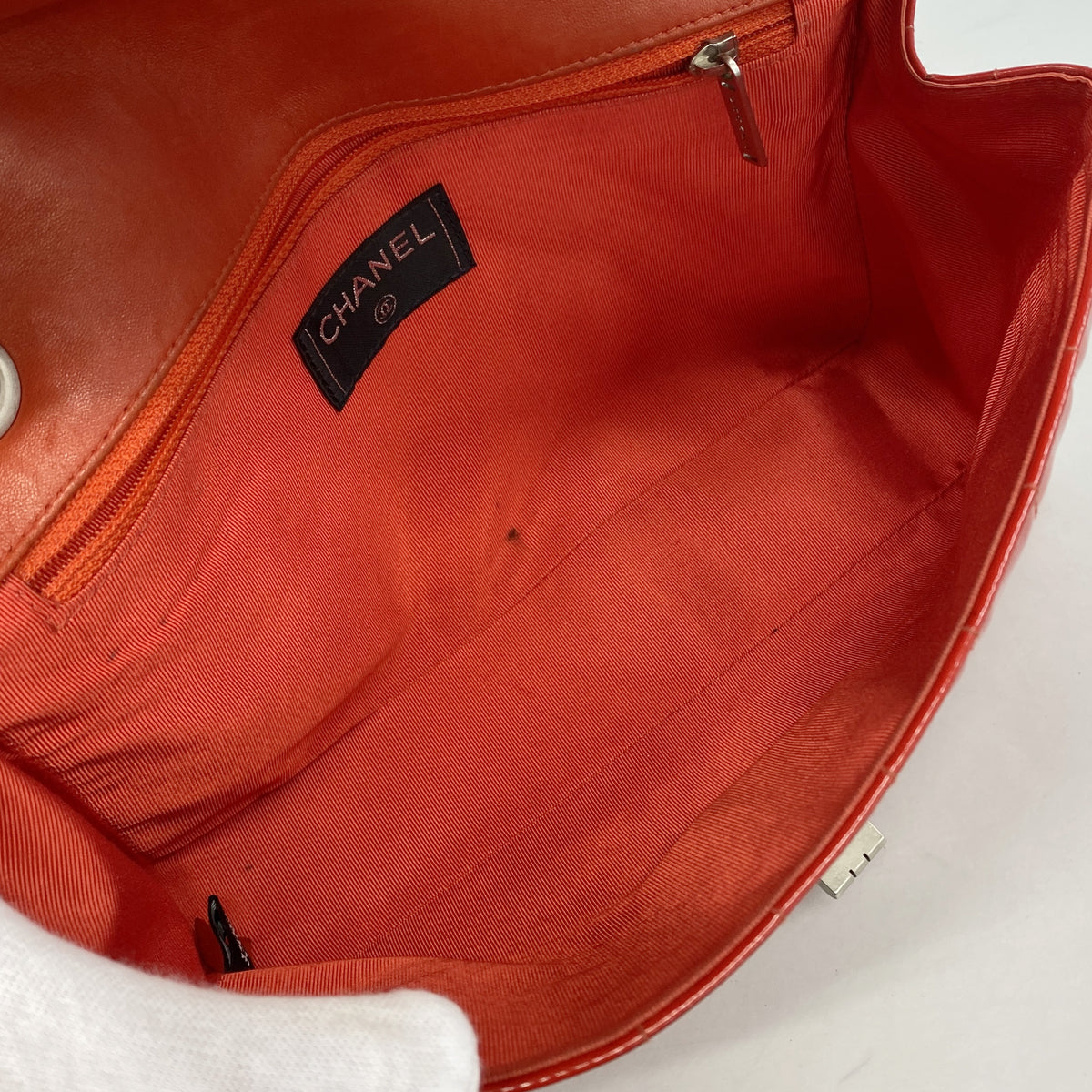 【6hb0648-k】シャネル ショルダーバッグ 2.55/チョコバー Wチェーン パテントレザー レッド シルバー金具【中古】レディース