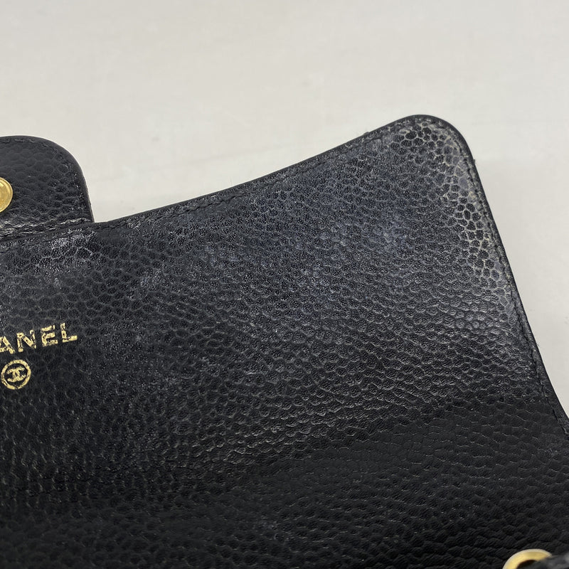【6hb0677-k】シャネル 長財布 マトラッセ キャビアスキン ブラック ゴールド金具【中古】レディース