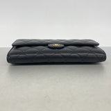【6hb0677-k】シャネル 長財布 マトラッセ キャビアスキン ブラック ゴールド金具【中古】レディース
