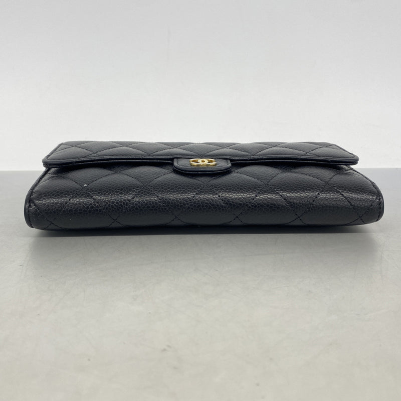 【6hb0677-k】シャネル 長財布 マトラッセ キャビアスキン ブラック ゴールド金具【中古】レディース