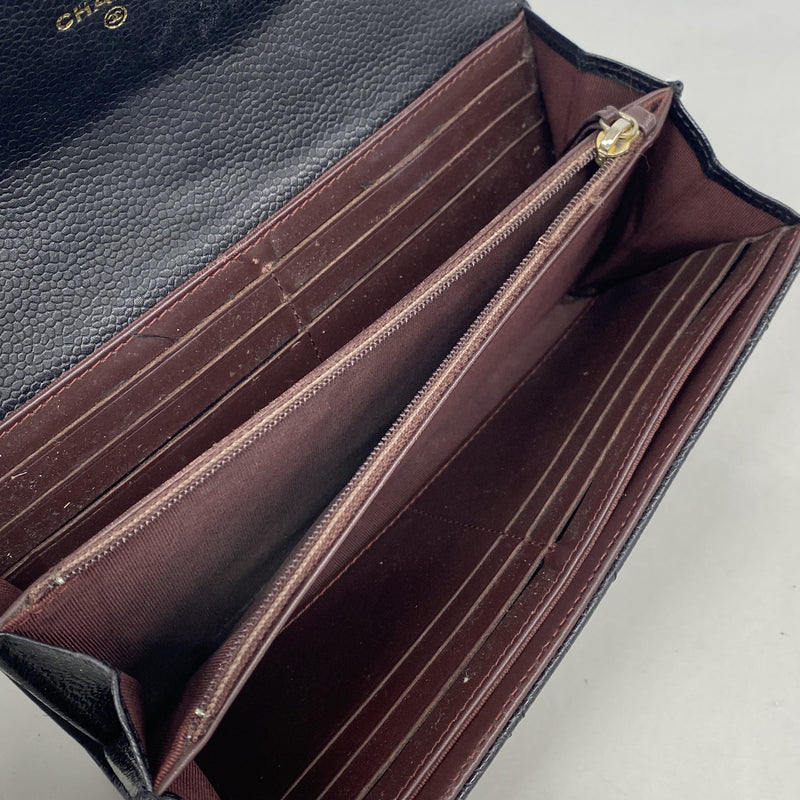 【6hb0677-k】シャネル 長財布 マトラッセ キャビアスキン ブラック ゴールド金具【中古】レディース