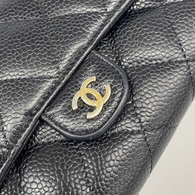 【6hb0677-k】シャネル 長財布 マトラッセ キャビアスキン ブラック ゴールド金具【中古】レディース
