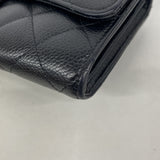 【6hb0677-k】シャネル 長財布 マトラッセ キャビアスキン ブラック ゴールド金具【中古】レディース