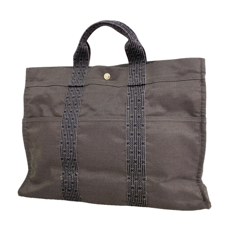 【6hb0687-k】エルメス トートバッグ エールラインMM ナイロン グレー シルバー金具【中古】レディース