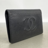 【6hb0694-k】シャネル 長財布 キャビアスキン ブラック シルバー金具【中古】レディース