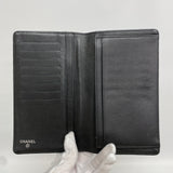 【6hb0694-k】シャネル 長財布 キャビアスキン ブラック シルバー金具【中古】レディース