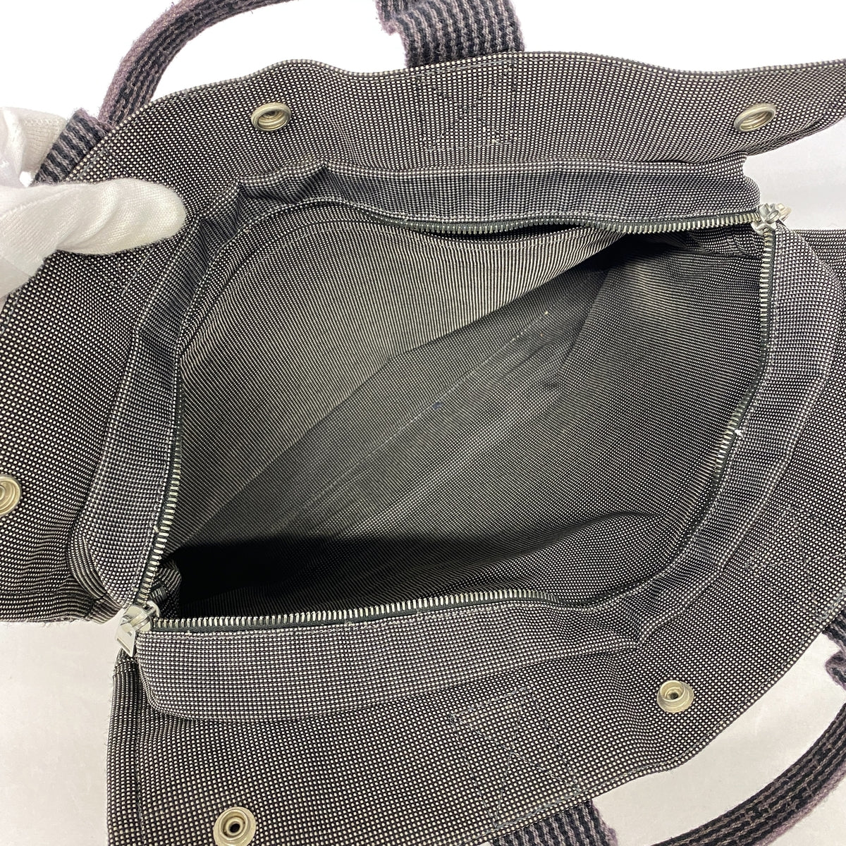 【6hb0696-k】エルメス トートバッグ エールラインMM ナイロン グレー シルバー金具【中古】メンズ レディース ユニセックス