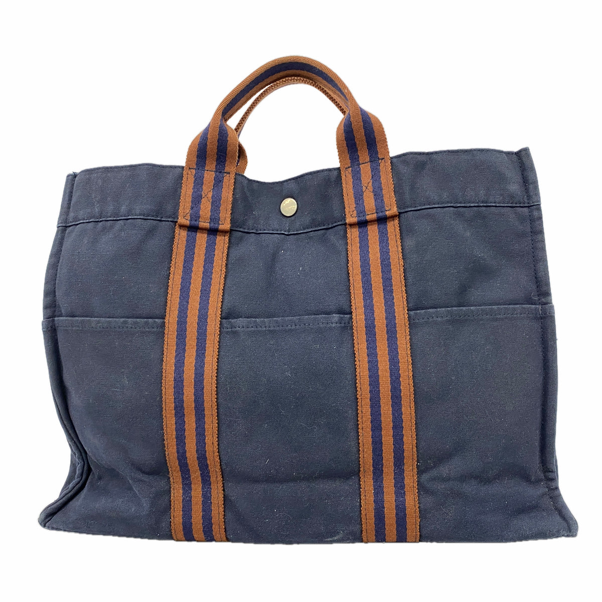 【6hb0697-k】エルメス トートバッグ フールトゥMM キャンバス ネイビー シルバー金具【中古】メンズ レディース ユニセックス