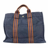 【6hb0697-k】エルメス トートバッグ フールトゥMM キャンバス ネイビー シルバー金具【中古】メンズ レディース ユニセックス