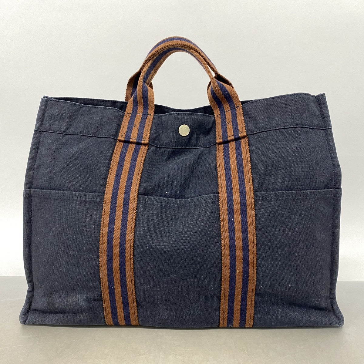 【6hb0697-k】エルメス トートバッグ フールトゥMM キャンバス ネイビー シルバー金具【中古】メンズ レディース ユニセックス