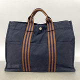 【6hb0697-k】エルメス トートバッグ フールトゥMM キャンバス ネイビー シルバー金具【中古】メンズ レディース ユニセックス