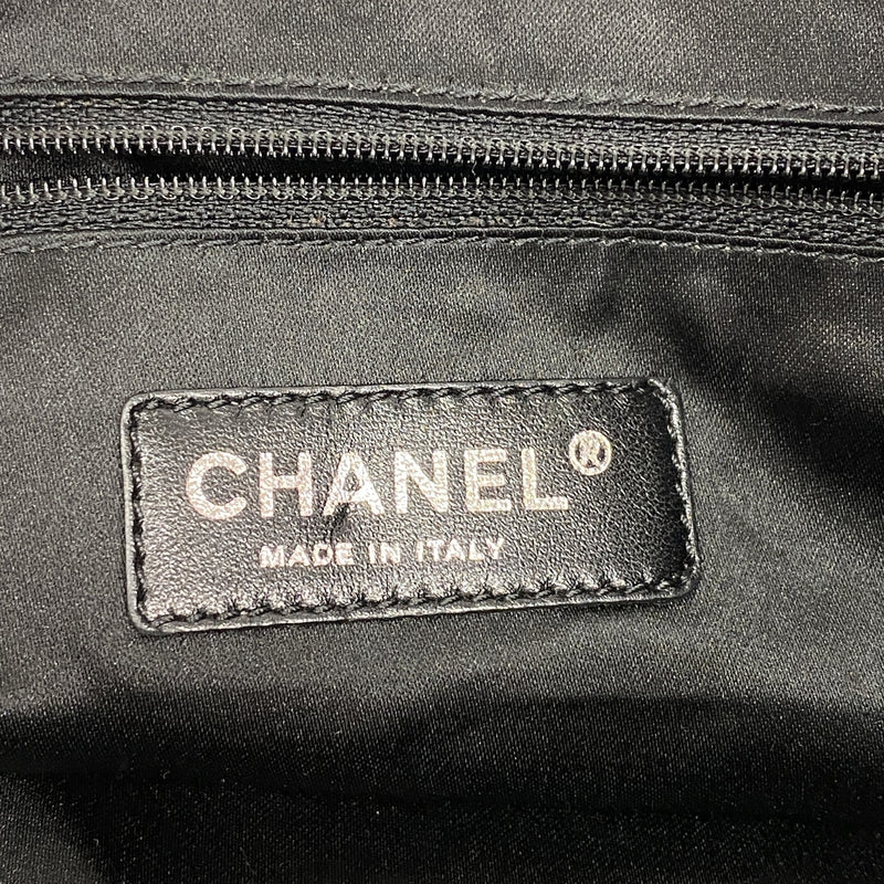 【6hb0713-k】シャネル チェーントート スパンコール レザー ブラック シルバー シルバー金具【中古】レディース