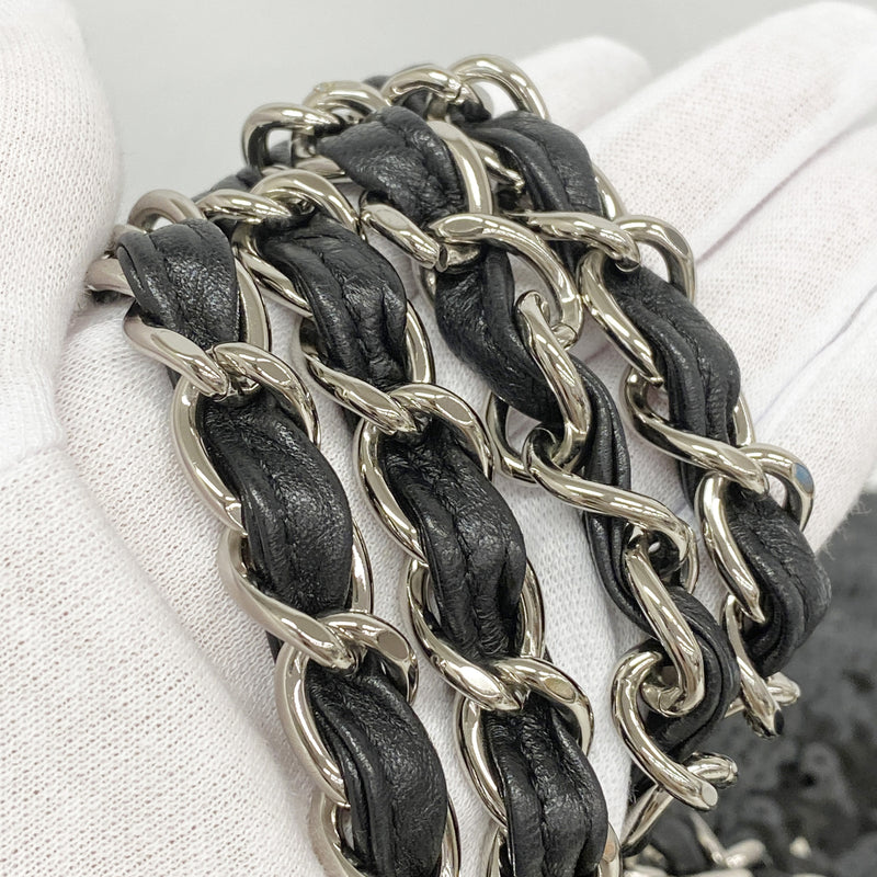 【6hb0713-k】シャネル チェーントート スパンコール レザー ブラック シルバー シルバー金具【中古】レディース