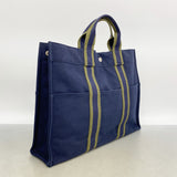 【6hb0725-k】エルメス トートバッグ フールトゥMM キャンバス ネイビー シルバー金具【中古】レディース