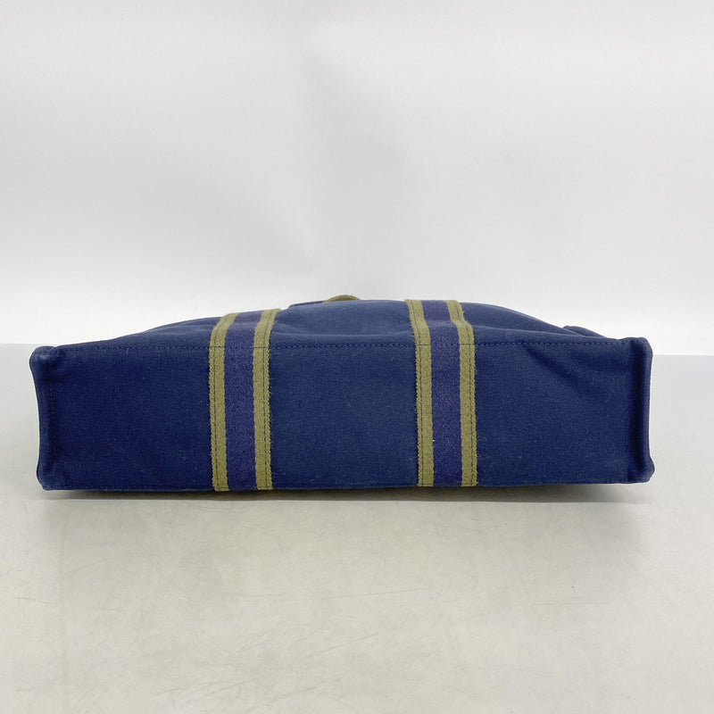 【6hb0725-k】エルメス トートバッグ フールトゥMM キャンバス ネイビー シルバー金具【中古】レディース