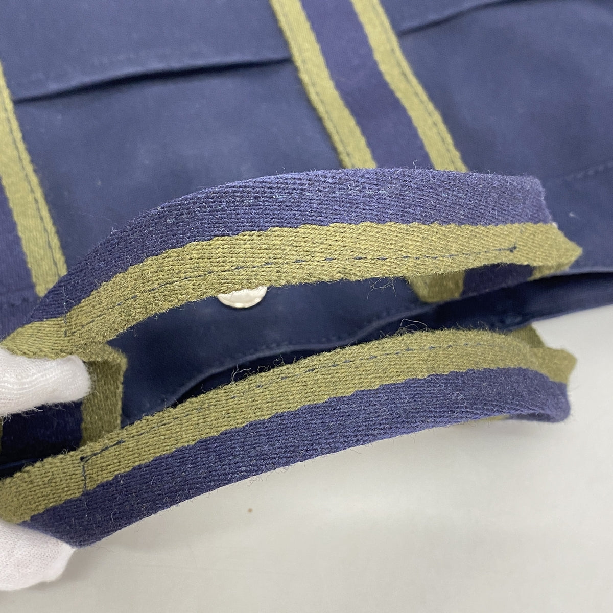【6hb0725-k】エルメス トートバッグ フールトゥMM キャンバス ネイビー シルバー金具【中古】レディース