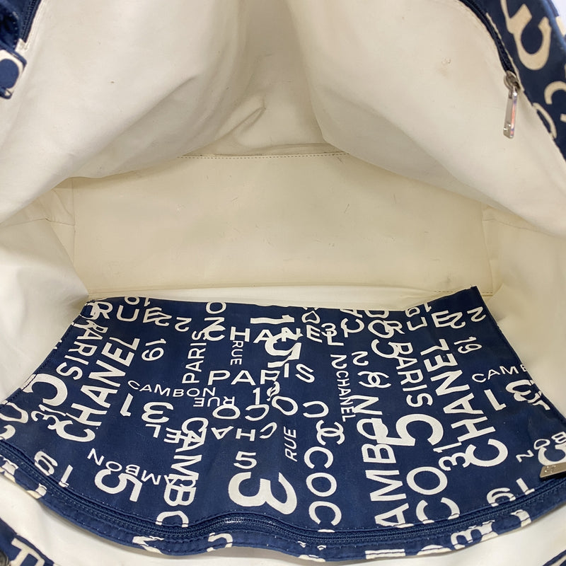 【6hb0726-k】シャネル トートバッグ バイシー キャンバス ネイビー シルバー金具【中古】レディース