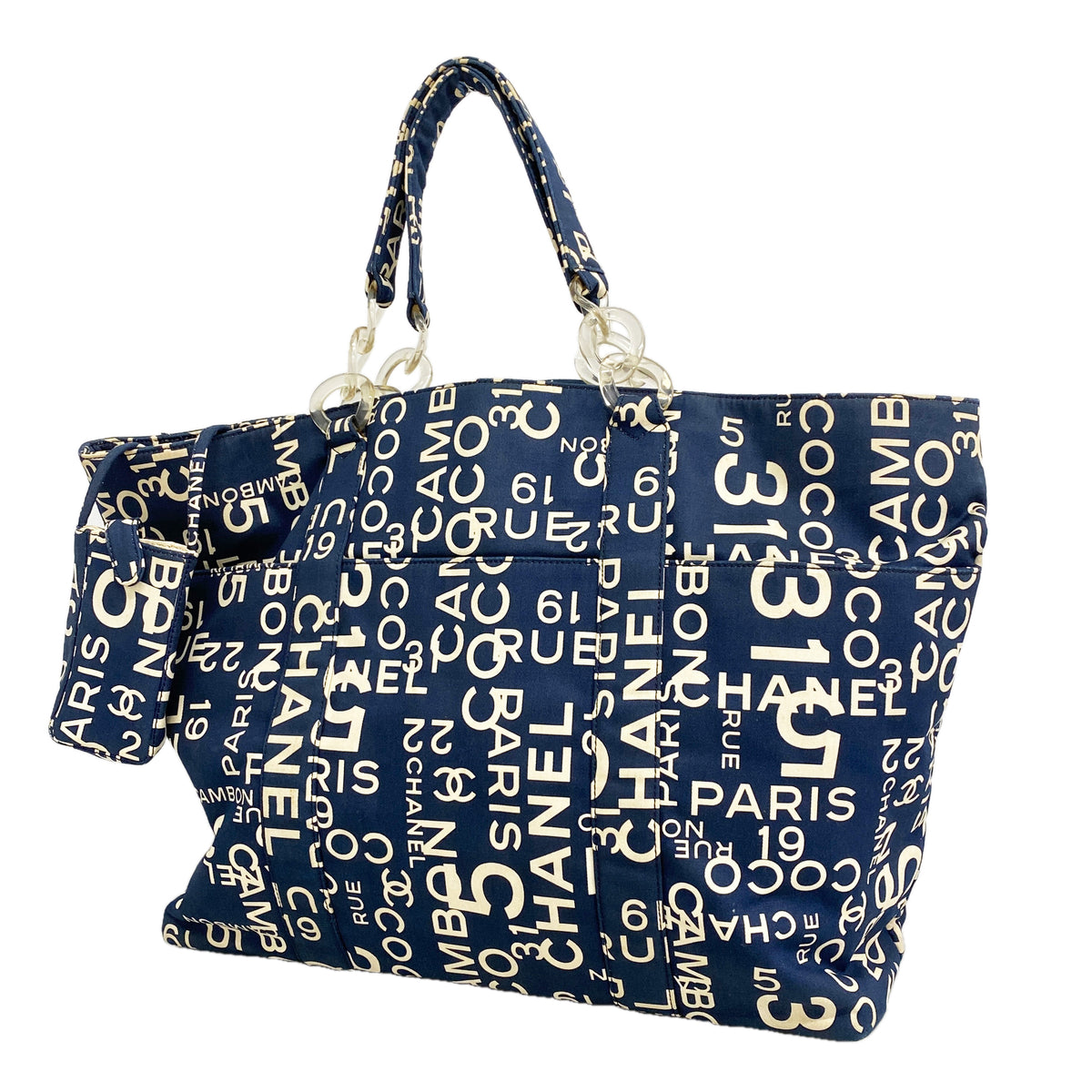 【6hb0726-k】シャネル トートバッグ バイシー キャンバス ネイビー シルバー金具【中古】レディース