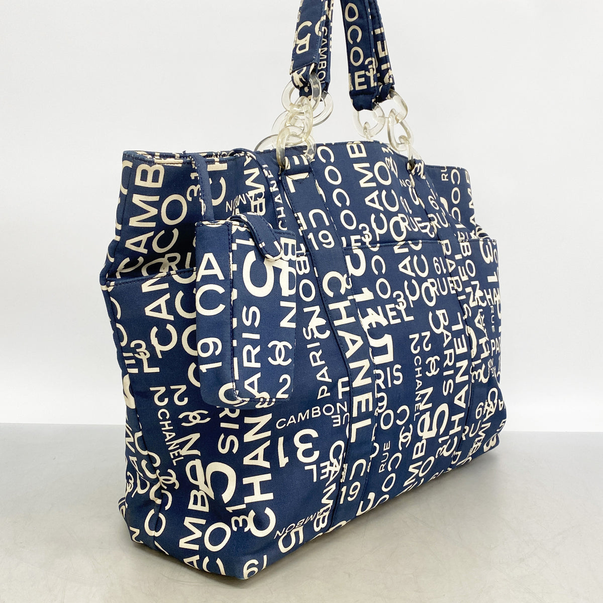 【6hb0726-k】シャネル トートバッグ バイシー キャンバス ネイビー シルバー金具【中古】レディース