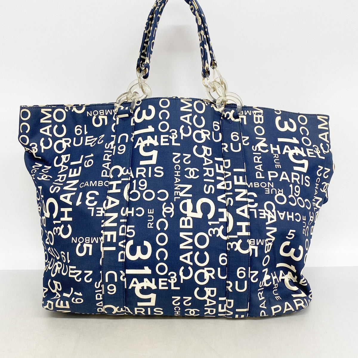 【6hb0726-k】シャネル トートバッグ バイシー キャンバス ネイビー シルバー金具【中古】レディース