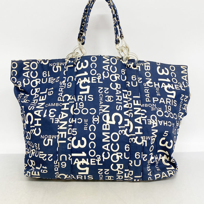 【6hb0726-k】シャネル トートバッグ バイシー キャンバス ネイビー シルバー金具【中古】レディース