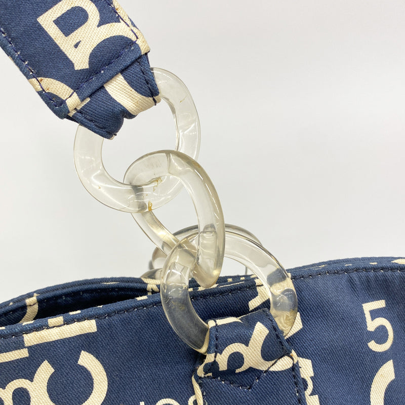 【6hb0726-k】シャネル トートバッグ バイシー キャンバス ネイビー シルバー金具【中古】レディース