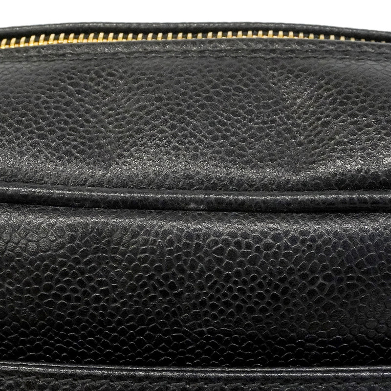 【6hb0766-k】シャネル チェーントート トリプルココ キャビアスキン ブラック ゴールド金具【中古】レディース