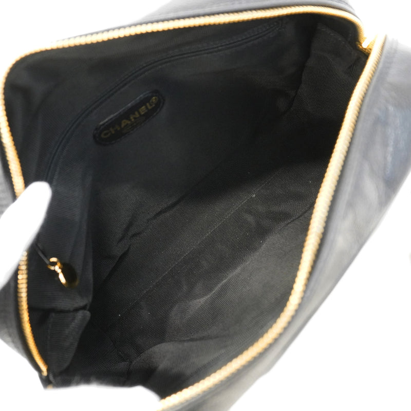 【6hb0766-k】シャネル チェーントート トリプルココ キャビアスキン ブラック ゴールド金具【中古】レディース