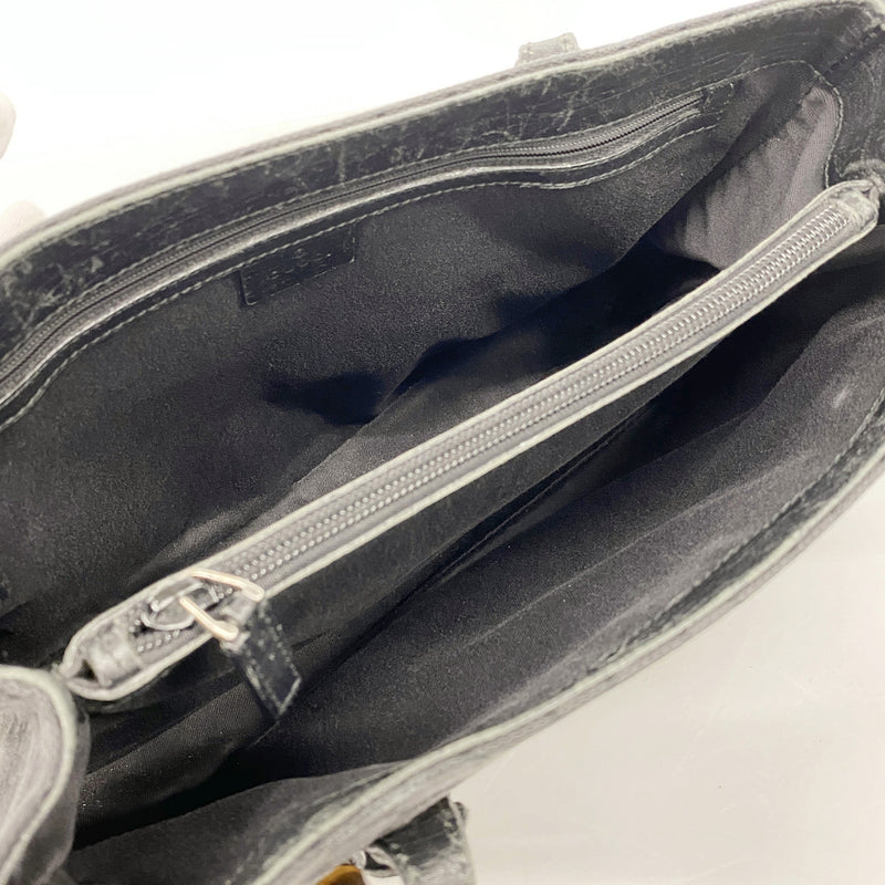 【6hb0781-k】グッチ トートバッグ GGキャンバス/バンブー 112526 キャンバス ブラック シルバー金具【中古】レディース