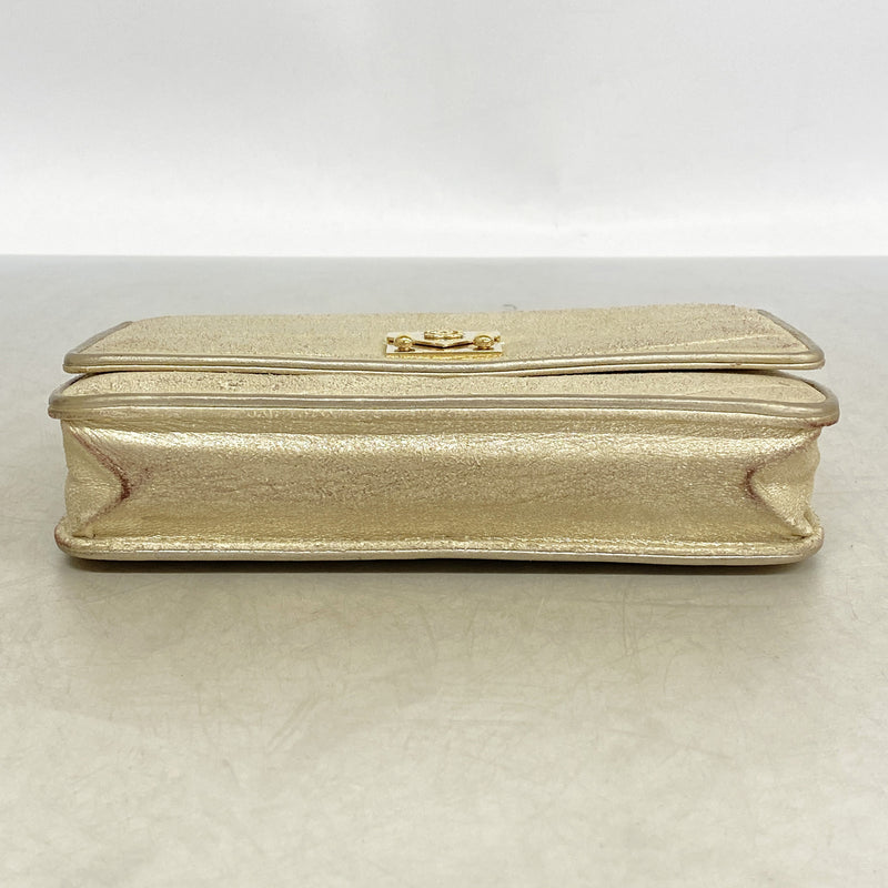 【6hb0809-k】シャネル ショルダーウォレット レザー ゴールド シャンパンゴールド金具【中古】レディース