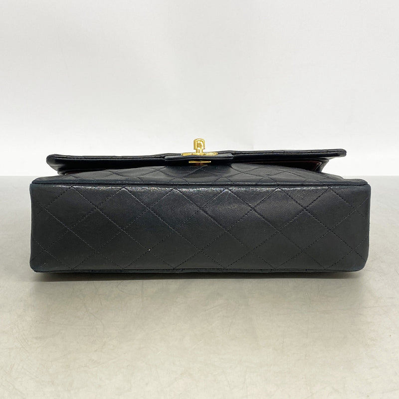 【6hb0810-k】シャネル ショルダーバッグ マトラッセ Wフラップ Wチェーン ラムスキン ブラック ゴールド金具【中古】レディース