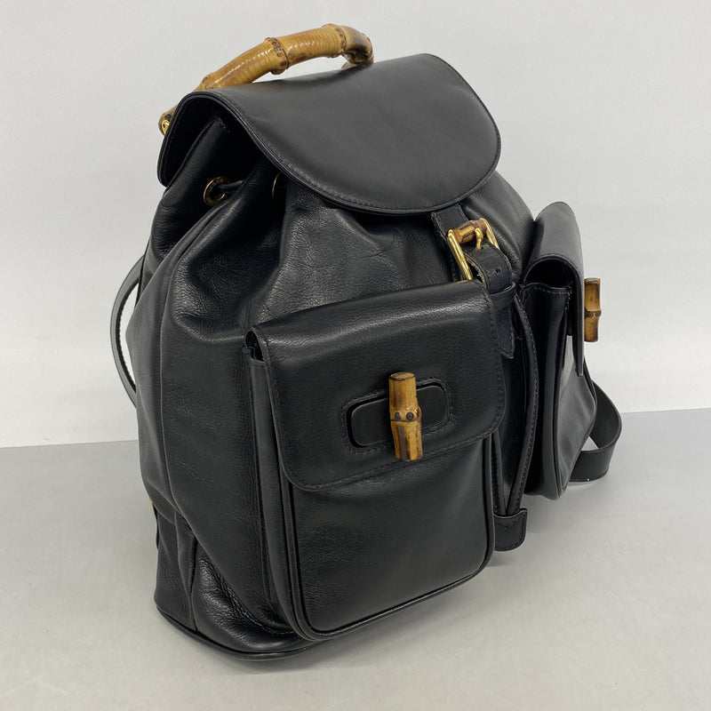【6hb0827-k】グッチ リュック・デイパック バンブー 003 2058 0016 レザー ブラック ゴールド金具【中古】レディース