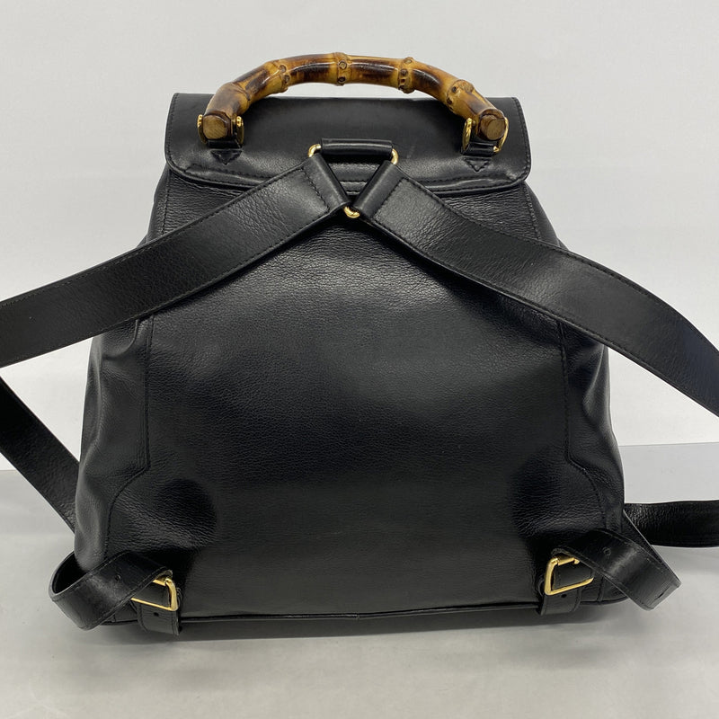 【6hb0827-k】グッチ リュック・デイパック バンブー 003 2058 0016 レザー ブラック ゴールド金具【中古】レディース