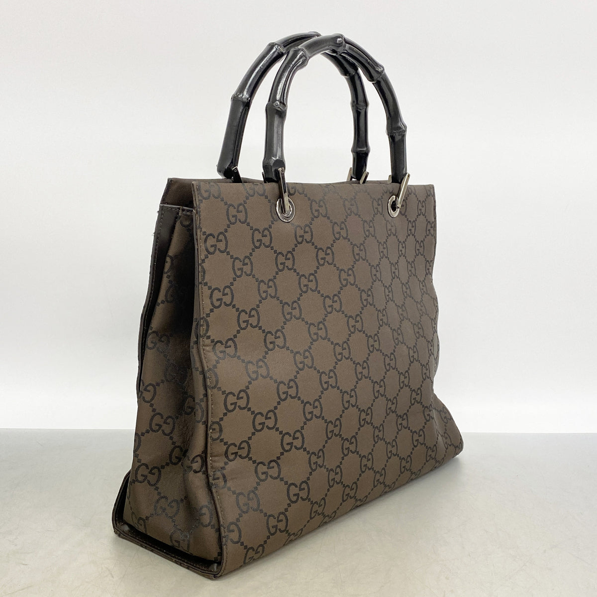 【6hb0837-k】グッチ トートバッグ GGナイロン バンブー 002 1010 ナイロン ブラウン シルバー金具【中古】レディース