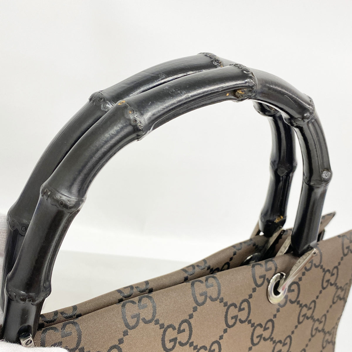 【6hb0837-k】グッチ トートバッグ GGナイロン バンブー 002 1010 ナイロン ブラウン シルバー金具【中古】レディース