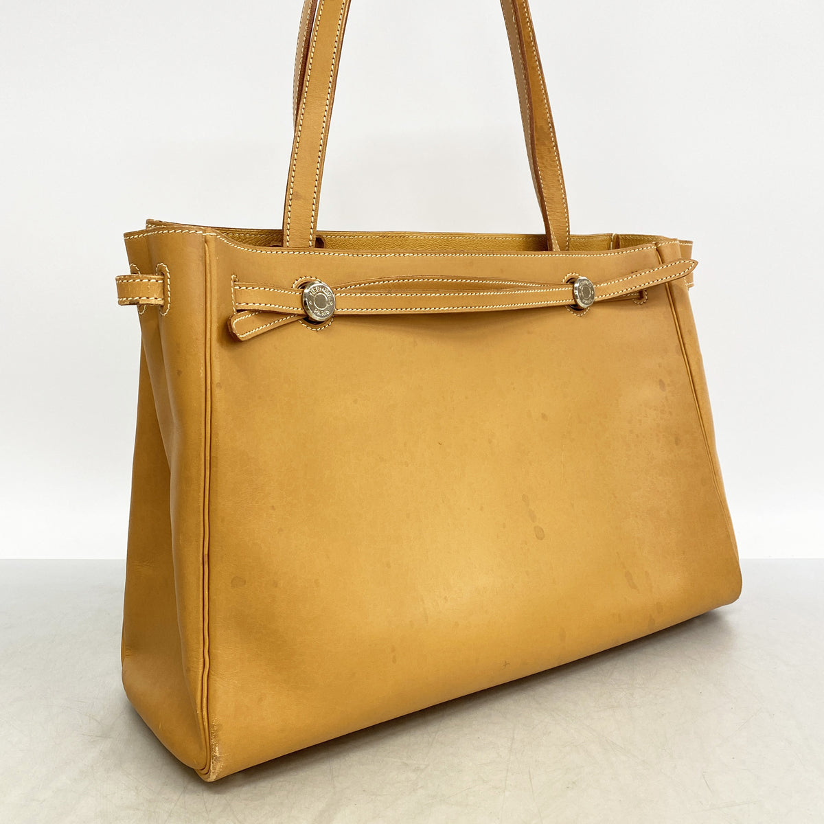 【6hb0843】エルメス トートバッグ カバナ ヴァッシュ ナチュラル シルバー金具 □E刻印【中古】レディース