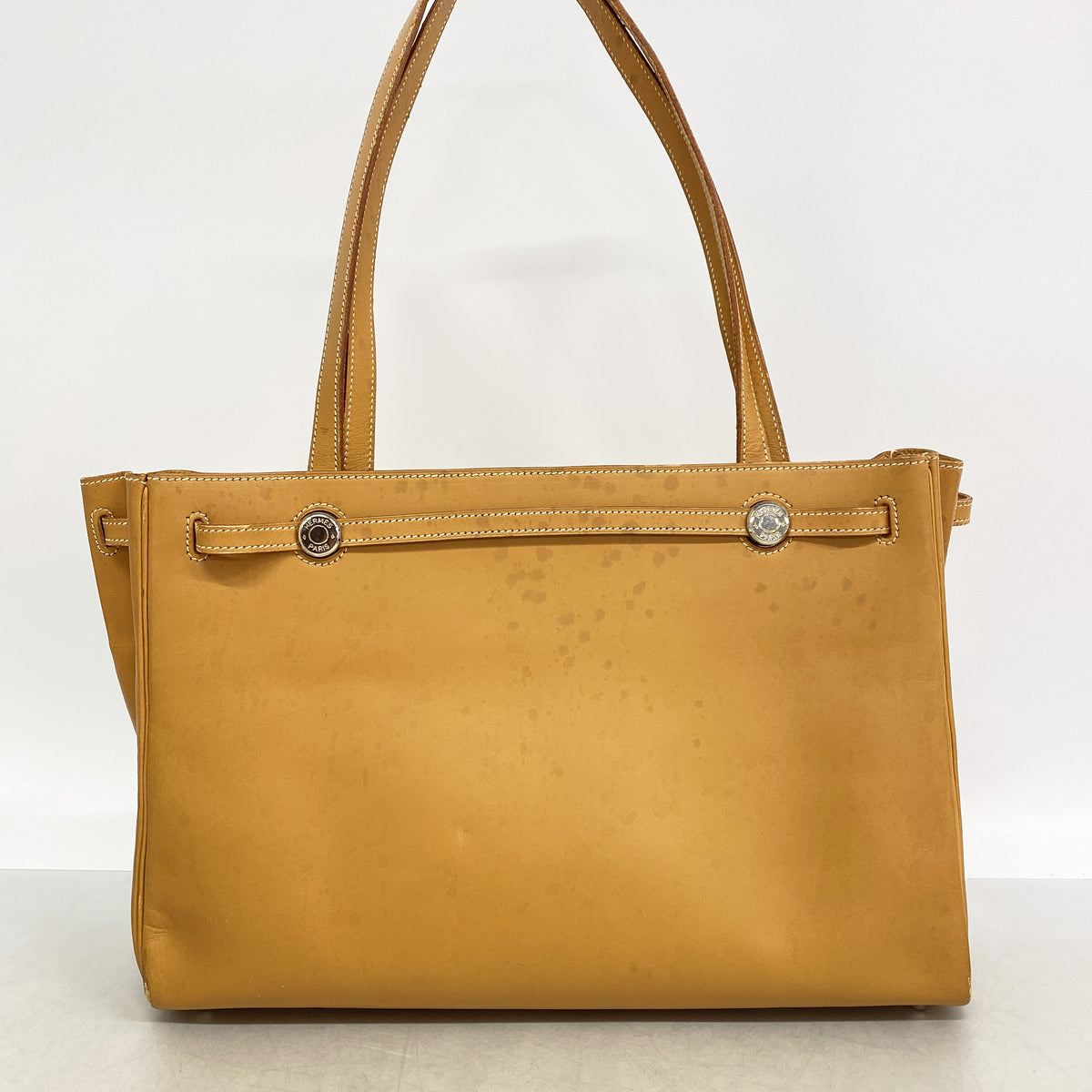 【6hb0843】エルメス トートバッグ カバナ ヴァッシュ ナチュラル シルバー金具 □E刻印【中古】レディース