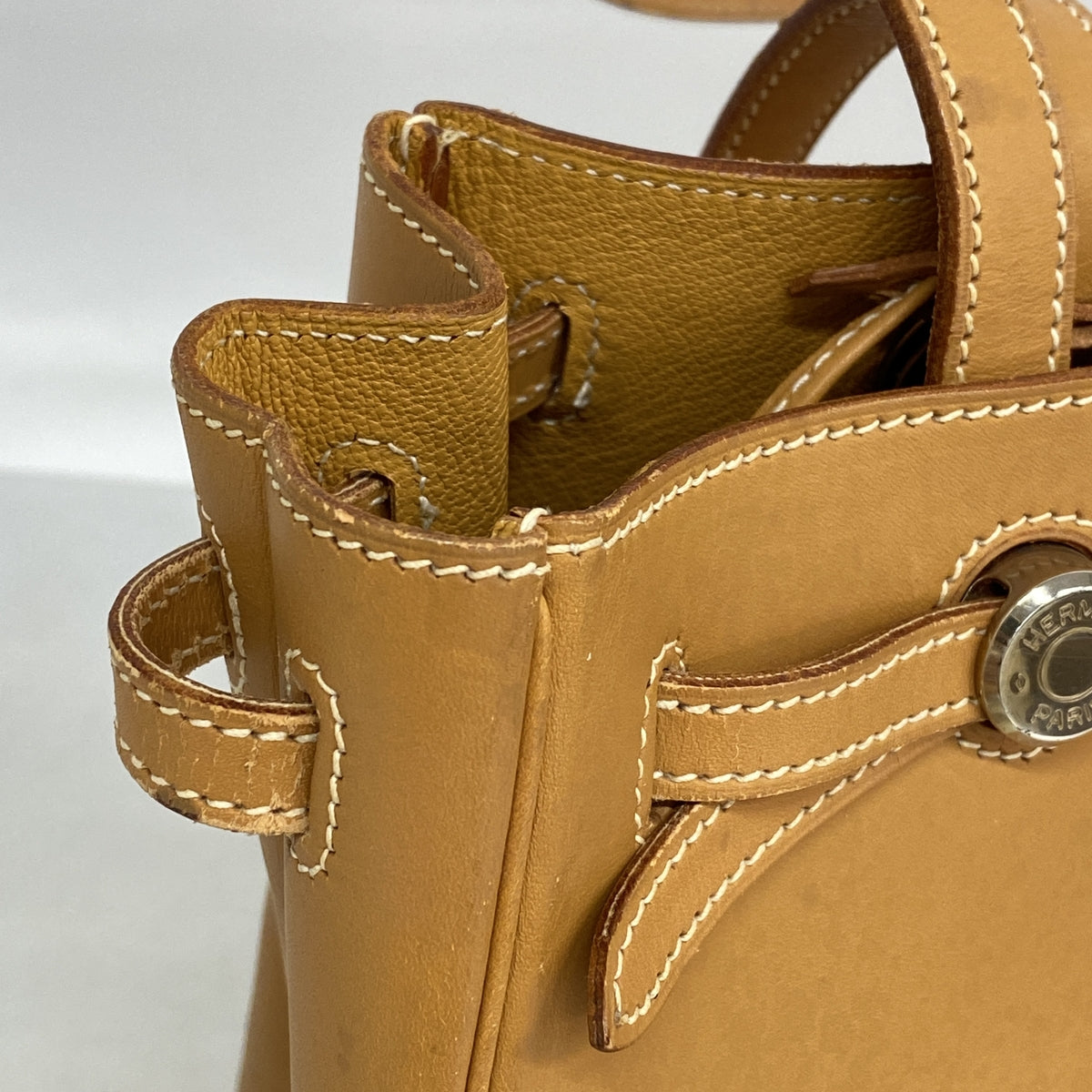 【6hb0843】エルメス トートバッグ カバナ ヴァッシュ ナチュラル シルバー金具 □E刻印【中古】レディース